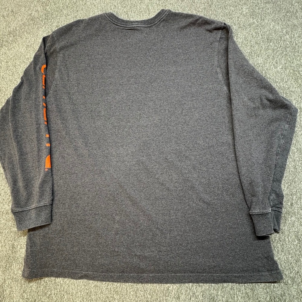 Carhartt Mens XL Long Sleeve‎ T-Shirt Charcoal Gray Orange Sleeve Logo K231 CRH - Picture 7 of 8